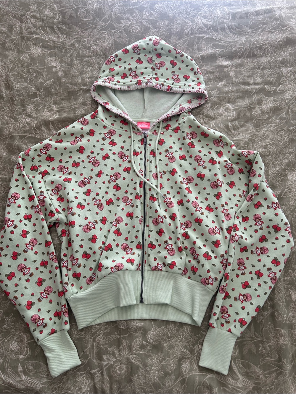 Mint Green Floral Heart Zip Hoodie